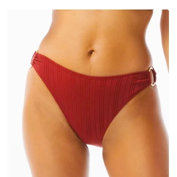Vince Camuto Ring-accent Rib Knit Jersey Bikini Bottom in Sangria Size Medium - Picture 1 of 12